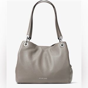 MICHAEL KORS Raven Light Gray Leather Shoulder Bag with Silver Hardware